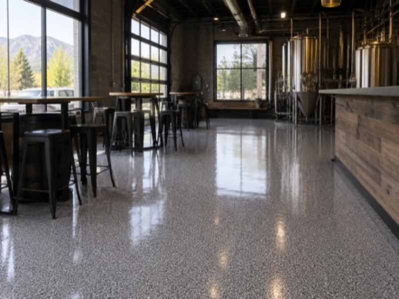 Commercial epoxy floor in a Boulder CO shop or brewery space